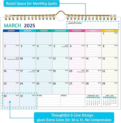 Wall Calendar 2025-2026 – 2 Year Calendar 2025-2026, 11 x 8.5 In, Jan 2025 - Dec 2026, 2025 Calendar 24 Months, Small Monthly Calendar 2025, with Ruled Blocks, Thick Paper, Holidays, To-dos ＆ Notes