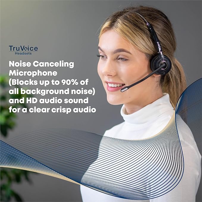 TruVoice Agent AW80 3-in-1 Wireless Headset with Noise Canceling Microphone for Phone, PC and Cell | 500 FT Maximum DECT Range (15 x Bluetooth Distance) - Remote Answer Capability with Additional EHS