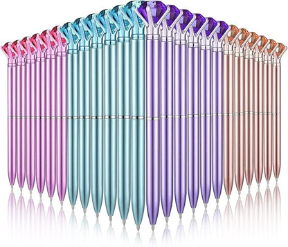 24 Pieces Big Crystal Diamond Pens Bling Ballpoint Pen Black Ink Rhinestones Pen for School Office Supplies Christmas Wedding Birthday Present, 4 Colors(Simple Style)
