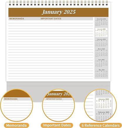 2025 Desk Calendar - Standing Flip 2025 Desktop Calendar from Jan 2025 - Dec 2025, 10" x 8.3", Memo Pages, Stand up Desk Calendar with Strong Twin-Wire Binding, Blank Blocks, Premium Paper