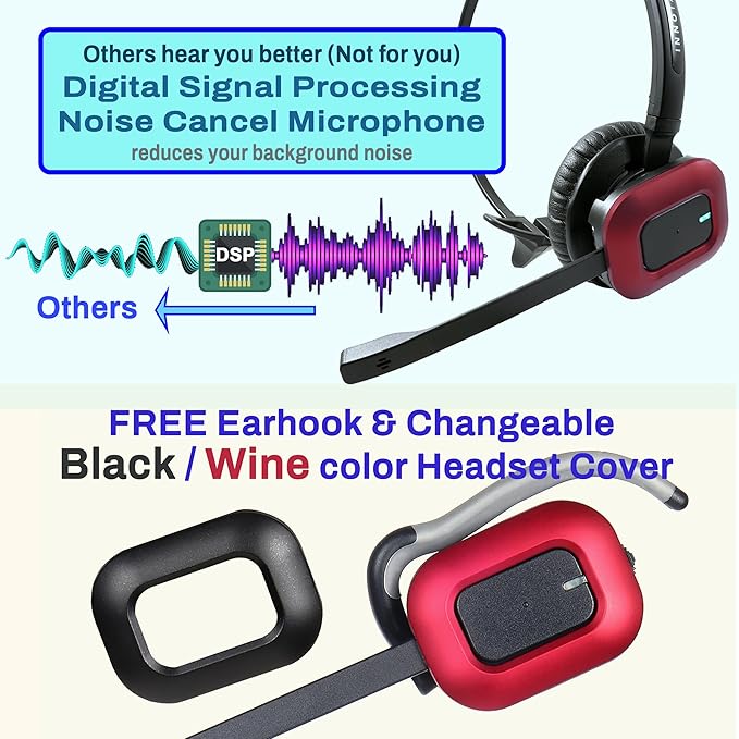 INNOTALK – Computer & Desk Wireless Bluetooth Phone Headset, Office Wireless Headset for Desk Phone & PCs & Bluetooth, Handsfree Headset & RJ9 Adapter, 300 Ft. Long Range Wireless Headset