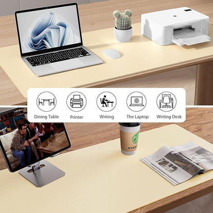 Aothia Leather Desk Pad Protector, Mouse Pad, Office Desk Mat, Non-Slip PU Leather Desk Blotter, Laptop Desk Pad, Waterproof Desk Writing Pad for Office and Home (23.6" x 13.7", Soft Yellow)
