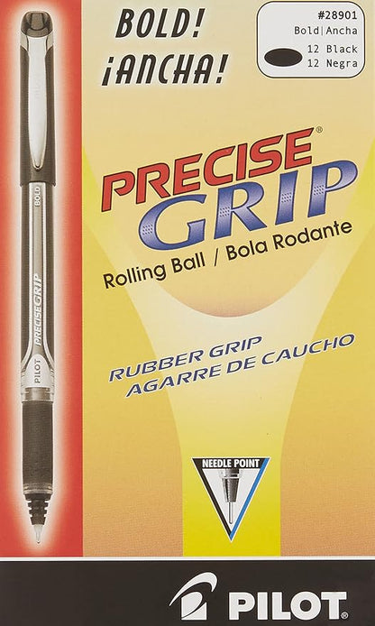 PILOT, Precise Grip Liquid Ink Rolling Ball Stick Pens, Bold Point 1 mm, Black, Pack of 12