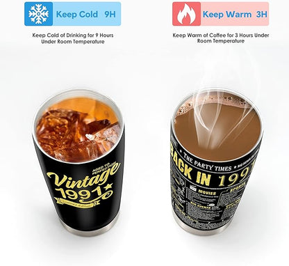 Happy 33th Birthday Tumblers Gifts for Men Women, Back in 1991 Stainless Steel Tumblers Gifts, 1991 33 Years Old Birthday Gift For Wife Husband Mom Dad