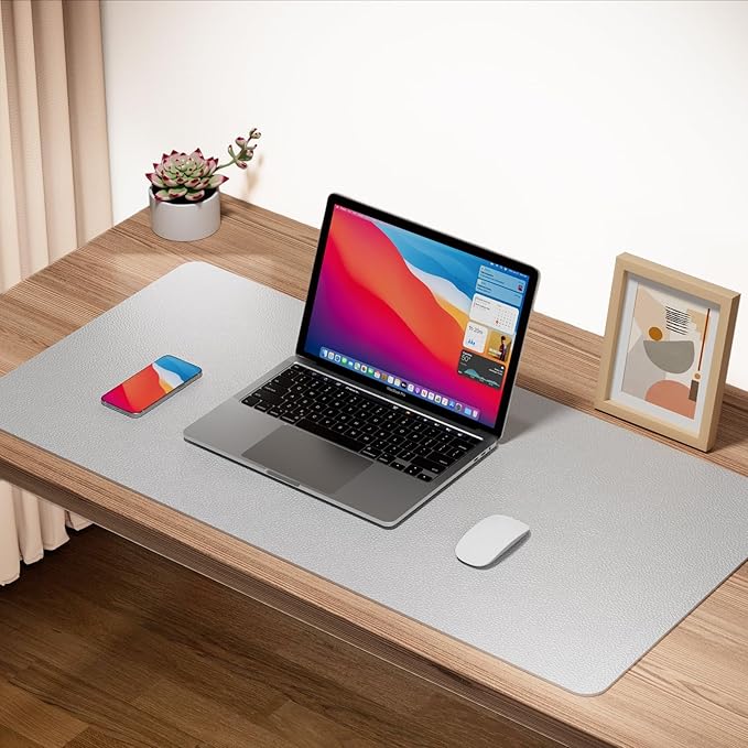 Boutilon Leather Desk Pad 35"x 17" Non-Slip Mouse Pad,Office Desk Mat,Waterprooft PU Leather Desk Blotter,Desk Pad Protector,Desk Writing Pad for Home Office Decor (L-Grey,35"x 17")