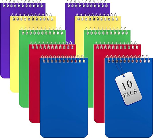 Small Notebooks, Spiral Notepads 3x5 - (Pack of 10) Pocket Notebook, Memo Pads For Home, Office, College, School - Lined College Ruled Paper - 5 Colored Notebooks, 75 Sheets Per Notebook