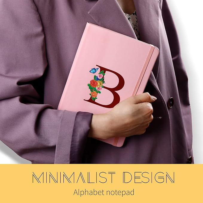 Pink Notebook for Women, 5.7"X8.3" A5 Journal Notebook with Letter P, Dual-Sided Writing Notebook with Dividers, Cute Leather Journal for Work, Business, School, Meetings, Travelers, Small Notebook