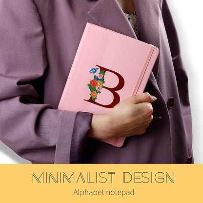 Pink Notebook for Women, 5.7"X8.3" A5 Journal Notebook with Letter G, Dual-Sided Writing Notebook with Dividers, Cute Leather Journal for Work, Business, School, Meetings, Travelers, Small Notebook