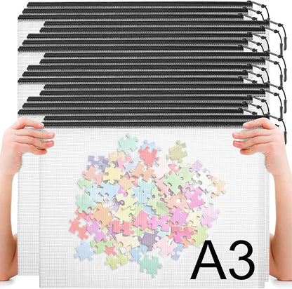 20pcs Plastic Mesh Zipper Pouch Bags, A3 17x12 Inches Extra Large Zipper Bags, Reusable Zipper Pouches for Classroom Office Supplies Organizing, Puzzles & Games, Board Game Organization