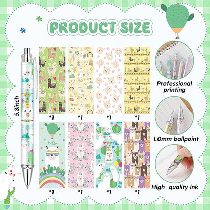 Ireer 8 Pcs Ballpoint Pens for Women 1.00 mm Cute Black Ink Fancy Pens Fine Point Smooth Writing for Journaling Aesthetic Office Supplies(Llama)