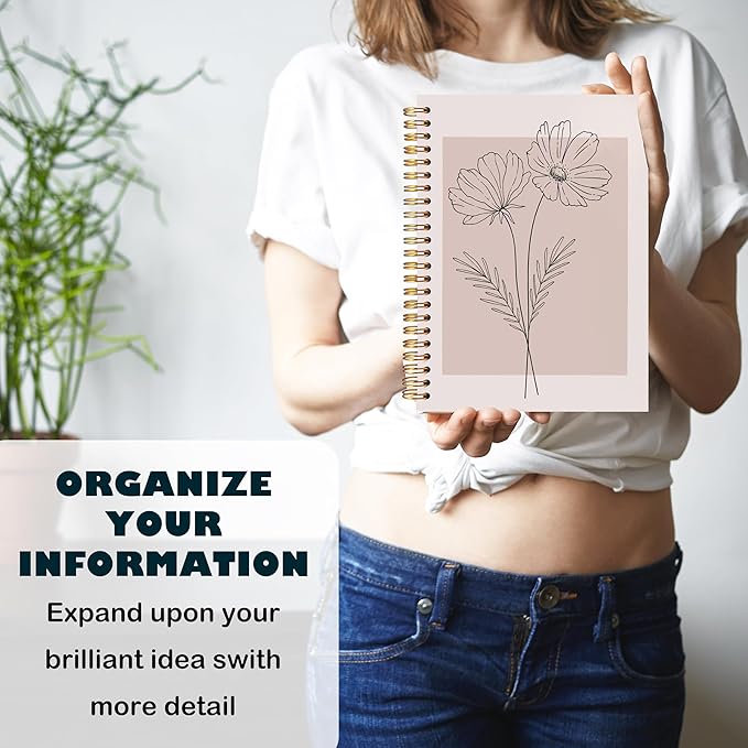 BearCake Pink Aesthetic Notebook Journal for Women, Minimalist Boho Floral Notebook, Pink Aesthetic Office Supplies, Pink Hardcover Spiral Journal Notebook 5.5x8.3