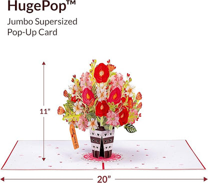 Paper Love HugePop 3D Lovely Flower Vase Pop Up Card, with Detachable Paper Flower Bouquet, For Birthday, All Occasions - Jumbo 10" x 14" Cards - Envelope and Note Tag