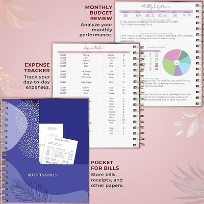 PLANBERRY Large Budget Planner & Monthly Bill Organizer with Pockets – Budgeting Book, Finance & Expense Tracker, 8.3x9.4″ (Rose Gold)