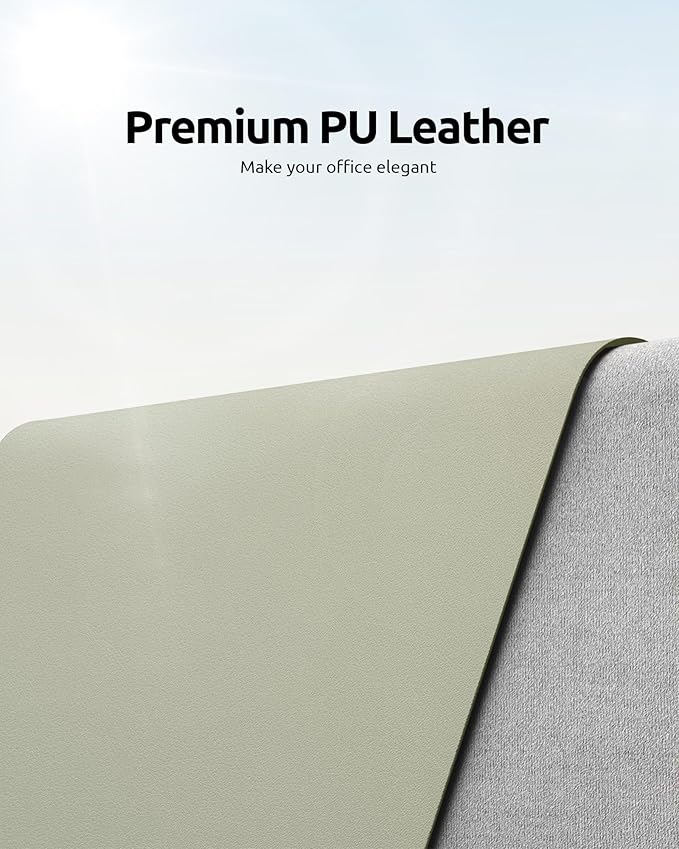 YSAGi Leather Desk Protector, Office Mat, Large Mouse Mat, Non-Slip PU Leather Blotter, Laptop Desk, Waterproof Writing Pad for Office and Home (Sage Green, 31.5" x 15.8")
