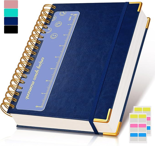 Spiral Notebook Journal 7.6” x 10”, 300 Pages Hardcover Leather Lined Journals for Women Men, B5 Large College Ruled Notebooks with 100 GSM Thick Paper, Spiral Journal for Writing Work School, Navy