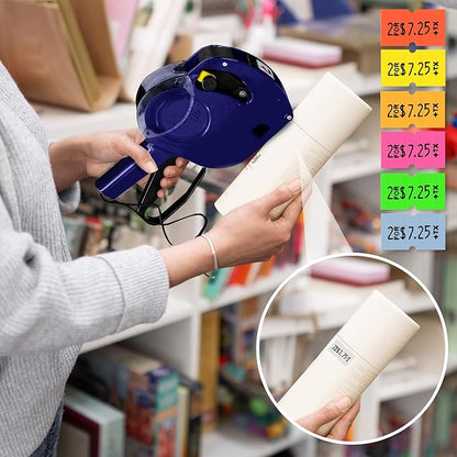 Perco Lite 1 Line Price Gun with Labels Kit - Includes 1 White Roll, 6 Multicolored Rolls, 2 Ink Rollers, 1 Ink roll and Labels Pre-Loaded