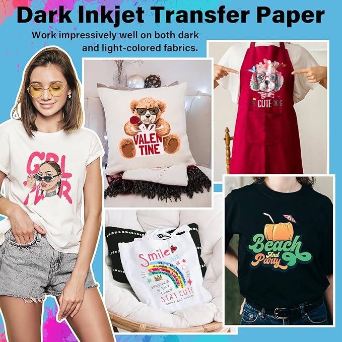 TECKWRAP Printable Heat Transfer Paper for T-Shirts 15 Sheets, 8.3" X 11.7" Printable Heat Transfer Vinyl for Inkjet Printer, Iron on Transfer Paper for Light and Dark Fabric (Matte White)