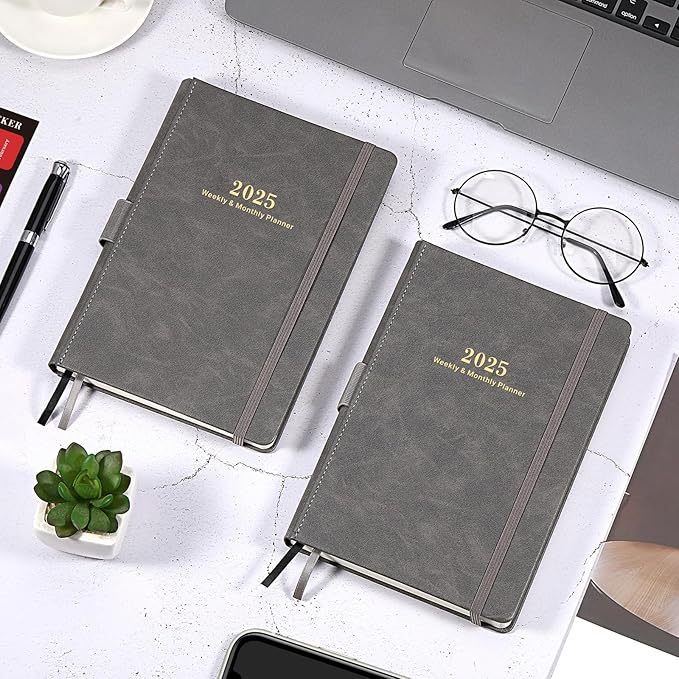 2025 Planner - Weekly & Monthly Planner 2025 with Calendar Stickers, JAN 2025 - DEC 2025, 5.75" X 8.25", Planner 2025 with Premium Thicker Paper, Pen Holder, Inner Pocket and 44 Notes Pages - Gray
