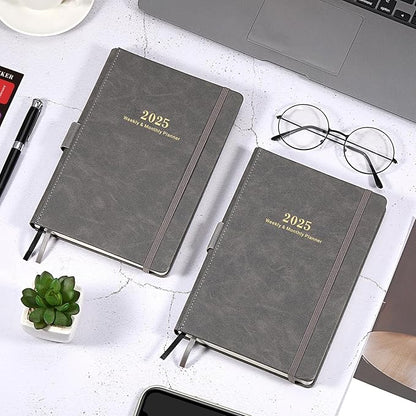 2025 Planner - Weekly & Monthly Planner 2025 with Calendar Stickers, JAN 2025 - DEC 2025, 5.75" X 8.25", Planner 2025 with Premium Thicker Paper, Pen Holder, Inner Pocket and 44 Notes Pages - Gray
