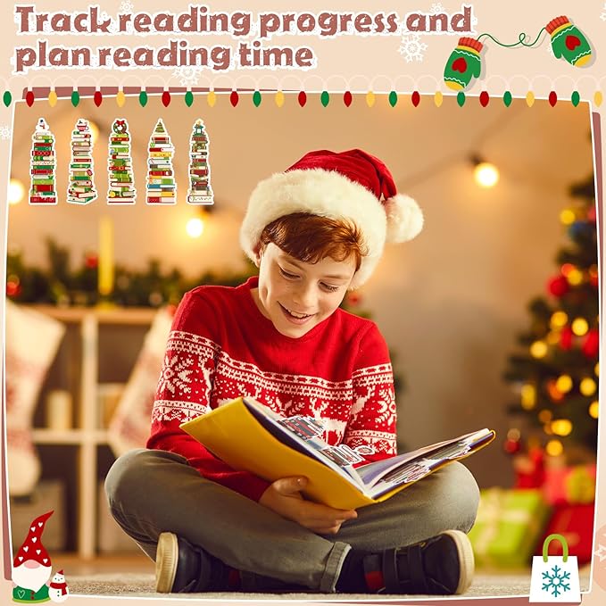150 Pcs Book Tracker Bookmarks Bulk 6.3 x 1.97 Inch Bookshelf Design Bookmarks Paper Book Tracking Bookmark Double Sided Reading Page Markers for Book Lovers Students School (Christmas)