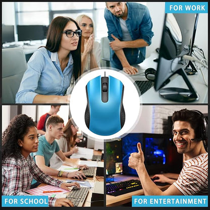 Hoteam 12 Pcs Wired Computer Mouse Bulk Cord USB Computer Mice Ergonomic Wired Mouse for Pcs, Computers, Laptops, Gaming Office Home Supplies (Light Blue)