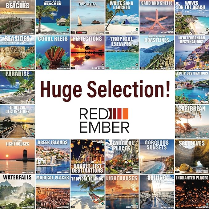 RED EMBER Tropical Destinations 2025 Wall Calendar 12 Month | 12" x 24" Open | Thick & Sturdy Paper | Giftable | Calendar 2025