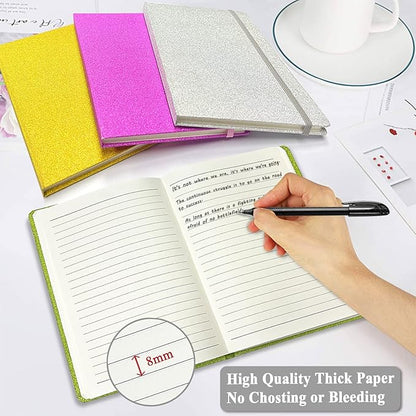 Green Glitter Notebook, 8.3x5.7” 160 Lined Pages Glitter Never Peel Off Sparkle Journal for Girls College Ruled A5 Hardcover Notebooks for Teens Women Writing Note Taking Office Work School Gifts