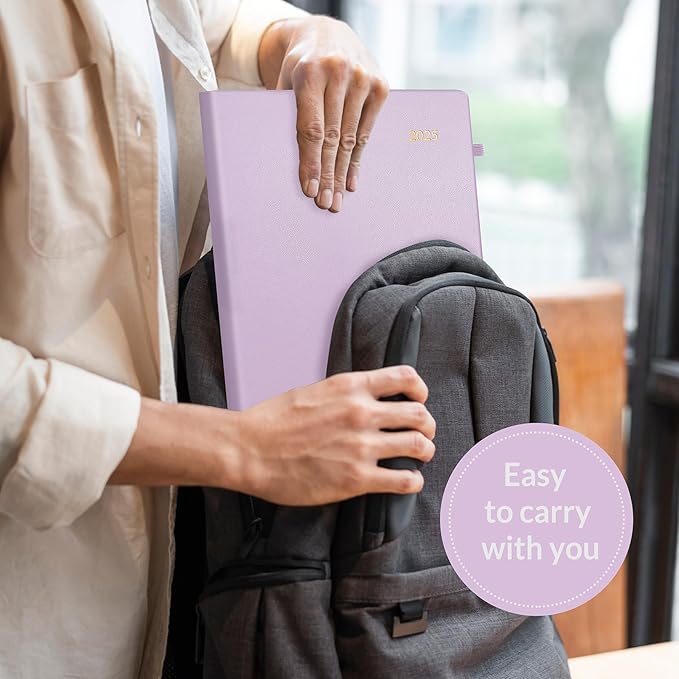 SUNEE 2025 Weekly & Monthly Hardcover Planner 8" x 11" - 12 Month (January 2025 - December 2025), Small Hardcover Planner, Pocket, Notes, 100 GSM Paper, Light Purple