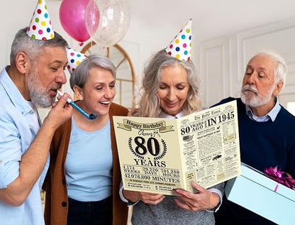 Funny 80th Birthday Gifts for Women Men, Jumbo 80th Birthday Card for Mom Dad Grandma, Gifts for 80 Year Old Man Woman Parents, Vintage Back in 1945 Birthday Cards Gifts, 80th Birthday Decorations