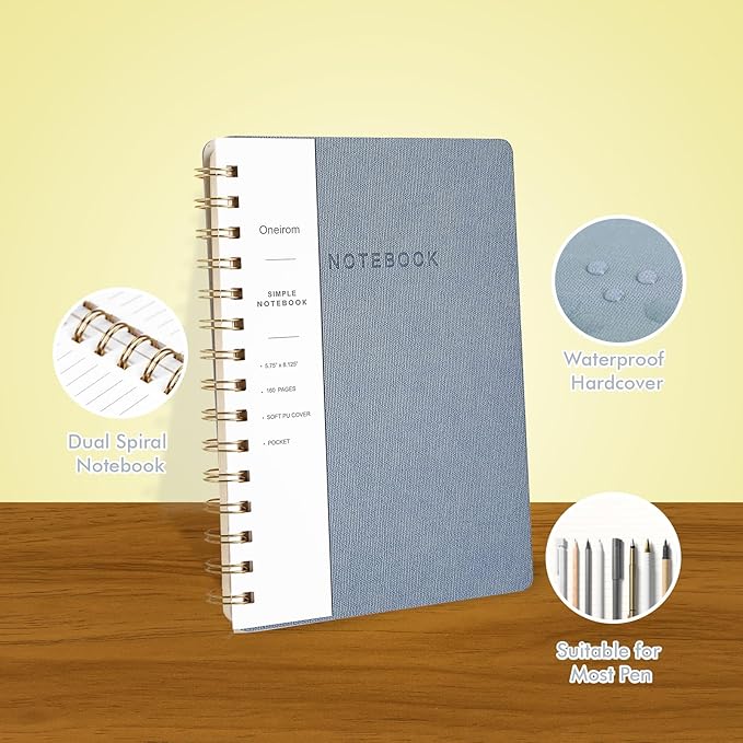 Lined Spiral Notebook College Ruled A5 Journal Book for Note Taking, 160 Pages Writing Journal for Office and Home School Supplies 5.75x8.125 inch (3pack-Reefblue)