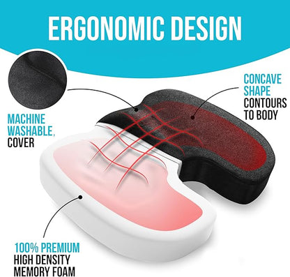 FORTEM Seat Cushion and Lumbar Support for Office Chair, Desk Chair Cushion, Memory Foam Office Chair Cushion, Non Slip Sitting and Back Pillow for Gaming, Car Seat Cushion, Chair Pad