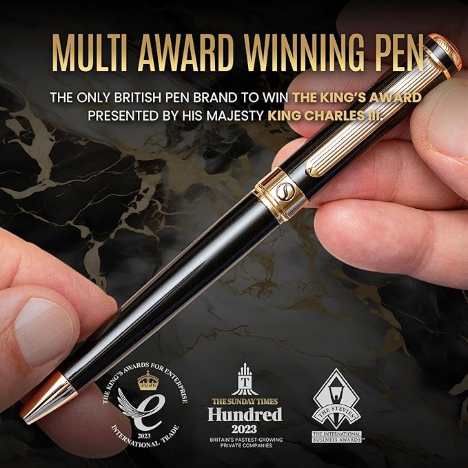 Scriveiner Black Lacquer Ballpoint Pen - Stunning Luxury Pen with 24K Gold Finish, Schmidt Black Refill, Best Ball Pen Gift Set for Men & Women, Professional Executive Office, Nice Fancy Designer Pens