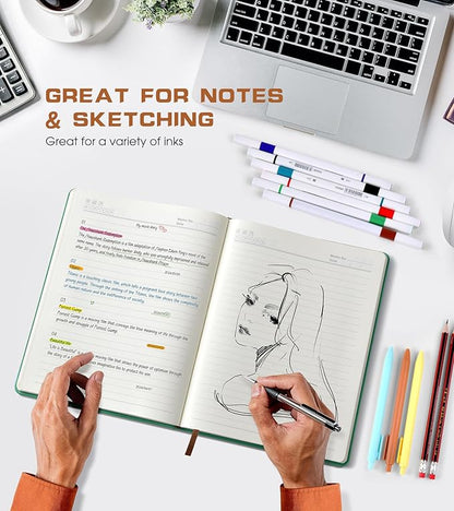 Lined Journal Notebook for Women Men,256 Pages A4 Large Hardcover Leather Journals for Writing,Travel,Business,Work,School,College Ruled Notebooks for Note Taking,Diary Notepad 8.6"×11" (Green)