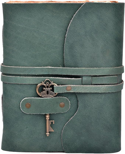 Leather Journal - Vintage Leather bound Journal For Women Men – Handmade Vintage Deckle Edge Paper – Vintage Key Closure - Book of Shadows -Leather Sketchbook - 10 inches X 7 inches