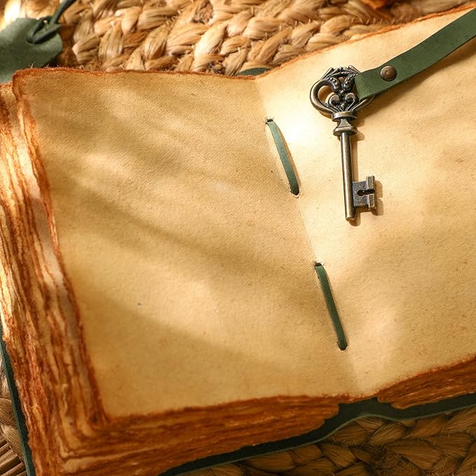 Fausta Vintage Handcrafted Leather Journal with Key for Writing, 240 Pages (A4), Deckled Cotton Paper Notebook/Diary for Men and Women 150 GSM Drawing/Sketchbook, Hunter Green