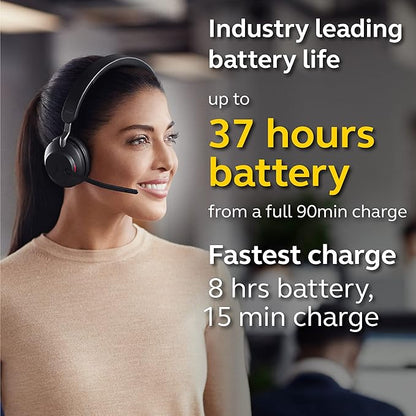 Jabra Evolve2 65 MS Wireless Headset with Link380c, Mono, Black – Wireless Bluetooth Headset for Calls and Music, 37 Hours of Battery Life, Passive Noise Cancelling Headphones