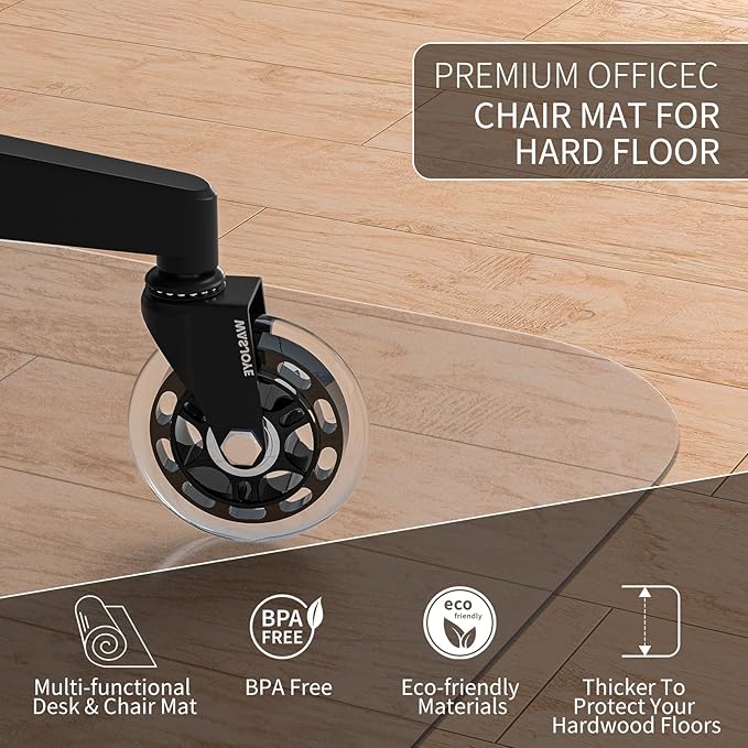 WASJOYE Office Chair Mat for Hard Floor, 36 x 48 in Transparent Hard Floor Protector Cover Home Floor Mat for Computer Desk Rolling Chair