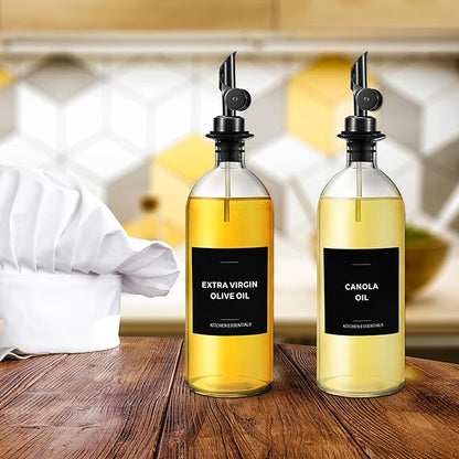 Olive Oil & Coffee Syrup Labels for Bottles - 2.5" x 2.5" Waterproof Kitchen PVC Sticker Labels for Oils, Coffee Syrups, Vinegars, Sauces, Cooking Wines, Condiments - Minimalist Black, 61pcs