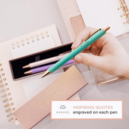 MESMOS Pastel Pens, Mindfulness Gifts, Inspirational Fancy Pens for Women, Wellness & Spiritual Gifts, Self Love Self Care Gifts, Journaling Pens, Cute Pen Set, Luxury Pretty Pens, Relaxing Gifts