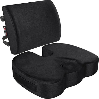 FORTEM Seat Cushion and Lumbar Support for Office Chair, Desk Chair Cushion, Memory Foam Office Chair Cushion, Non Slip Sitting and Back Pillow for Gaming, Car Seat Cushion, Chair Pad, XL