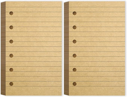 Ireer 200 Sheets Blank Lined Paper Refill for 3 x 5 Binders 6 Ring Memo Refill Paper Mini Ruled Filler Paper Books Planner Inserts Blank Lined Paper for Binder (Kraft)