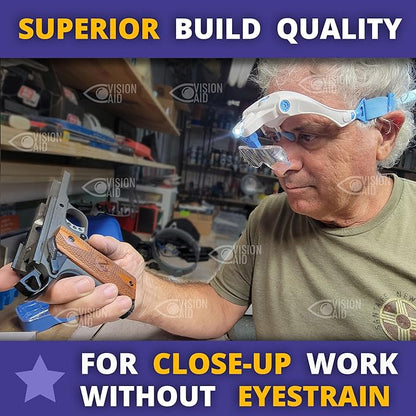 Vision Aid Expert Edition Magnifying Glasses with USB Rechargeable LED Light and Storage Case Hands Free Head Magnifier for Hobby Painting Close Work