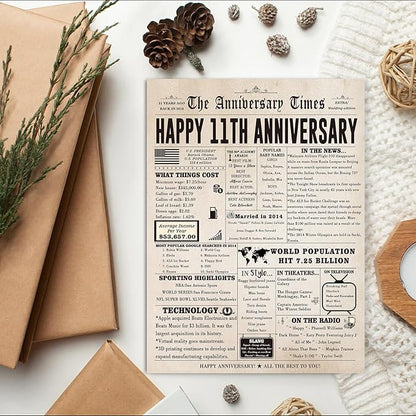 Jumbo 11th Anniversary Cards Gifts for Wife Husband Couple, Romantic 11 Year Wedding Anniversary Decorations for Women Men, Jumbo Steel Anniversary Card for Him Her