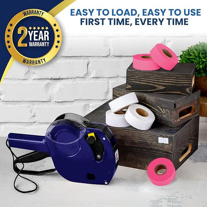 Perco Lite 1 Line Price Gun with Labels Kit - Includes 3 White Rolls, 3 Fluorescent Pink Rolls, 2 Ink Rollers, 1 Ink roll and Labels Pre-Loaded