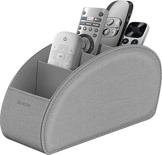 Remote Control Holder with 5 Compartments, KENOBEE Anti-slip Desktop Caddy Storage Organizer for Remote Controllers, Office Supplies, Makeup Brush, Media Accessories, Denim Gray