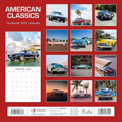 Red Robin 2025 American Classics Monthly Wall Calendar | 12" x 24" Open | Premium Thick & Sturdy Paper | Hangable 12 Month Calendar | Plastic Free | 4 Month Transition Page for 2024