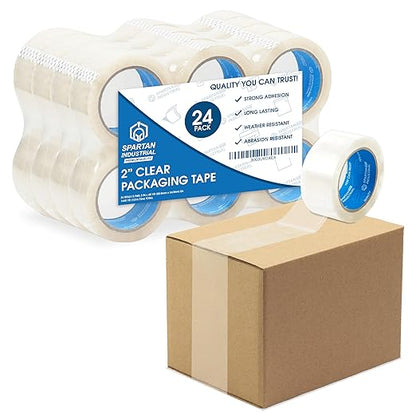 SPARTAN INDUSTRIAL - 2" X 60 yd Clear Shipping Tape Rolls - 24 Rolls of Heavy Duty Box Tape for Moving, Packing, Shipping, Storage - 2.7 Mil