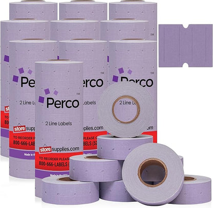 Perco 2 Line Lavender Labels - 80 Rolls, 10 Sleeves, 80,000 Blank Price and Date Gun Labels for Perco 2 Line Price and Date Guns - Made in USA