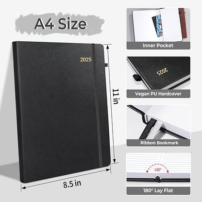 SUNEE 2025 Weekly & Monthly Hardcover Planner 8" x 11" - 12 Month (January 2025 - December 2025), Small Hardcover Planner, Pocket, Notes, 100 GSM Paper, Black