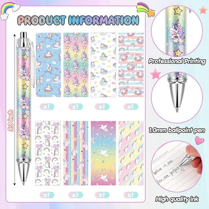 Ireer 8 Pcs Ballpoint Pens for Women 1.00 mm Cute Black Ink Fancy Pens Fine Point Smooth Writing for Journaling Aesthetic Office Supplies(Unicorn)